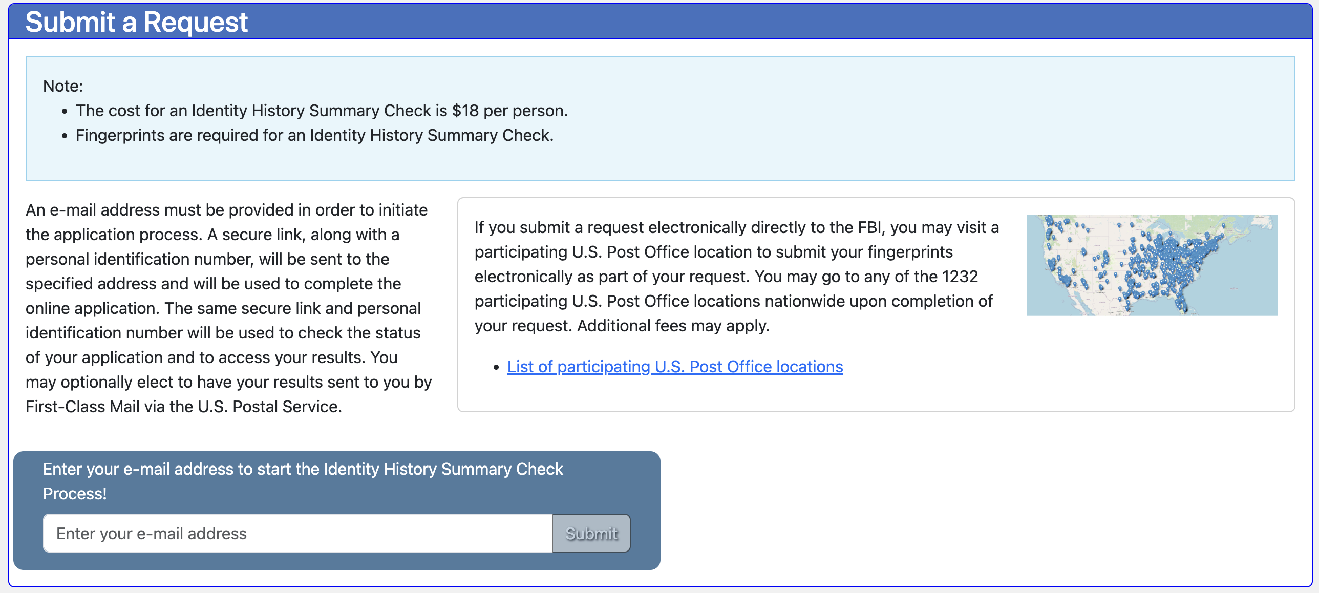 Screenshot of the FBI EDO portal showing the email submission form